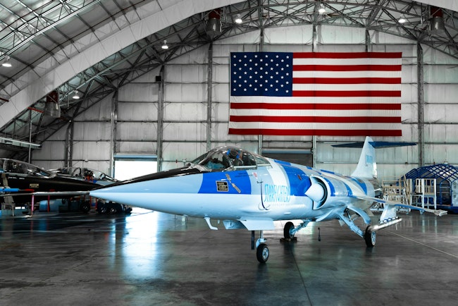 Starfighters Space's F-104 in a hangar