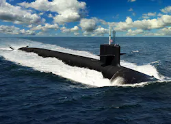 An artist rendering of a future Columbia-class ballistic missile submarine. The 12 submarines of the Columbia class will replace the Ohio-class submarines reaching maximum extended service life. The Navy expects to take delivery of the first boat of the class in 2028, and send it on patrol in 2031.