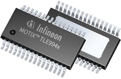 The Infineon TLE994x and TLE995x members of the company's MOTIX 32-bit motor control systems-on-chip (SoC) are for brushed (BDC) and brushless (BLDC) motor applications. The Infineon TLE994x and TLE995x members of the company's MOTIX 32-bit motor control systems-on-chip (SoC) are for brushed (BDC) and brushless (BLDC) motor applications.