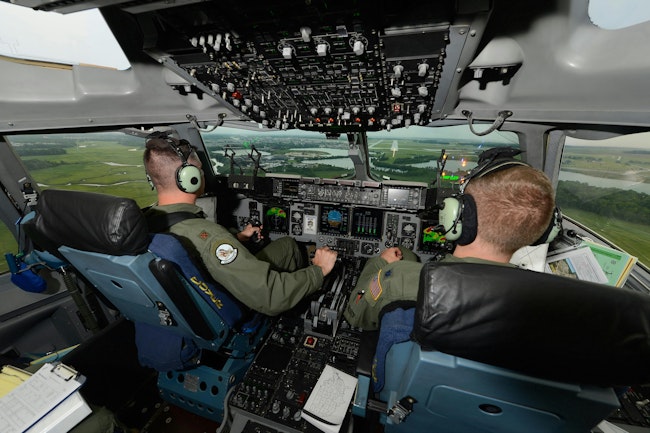 C-17A pilots conduct an instrument approach to Dover Air Force Base, Del., in 2013.