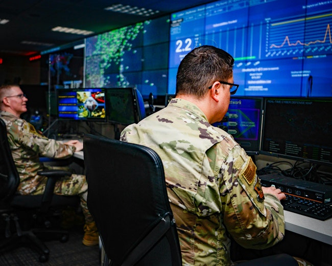16th Air Force airmen perform command and control of 16th Air Force Forces in the 616th Operations Center at Joint Base San Antonio-Lackland, Texas, in 2023.