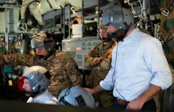 Under Secretary of the Air Force Matt Lohmeier observes a combat systems officer’s screen aboard an AC-130J Ghostrider special forces aircraft near Hurlburt Field, Fla., last December.