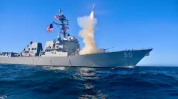 The guided-missile destroyer USS Chafee (DDG 90) launches a Block V Tomahawk, the weapon’s newest variant in the first time a Block V Tomahawk missile was operationally tested.