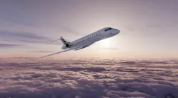 Bombardier's Global 8000 flying above clouds