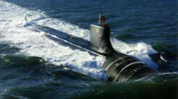 The fast attack submarine USS Seawolf (SSN 21) puts to sea in the Narragansett Bay operating area for her first at-sea trial operations in July 1996.
