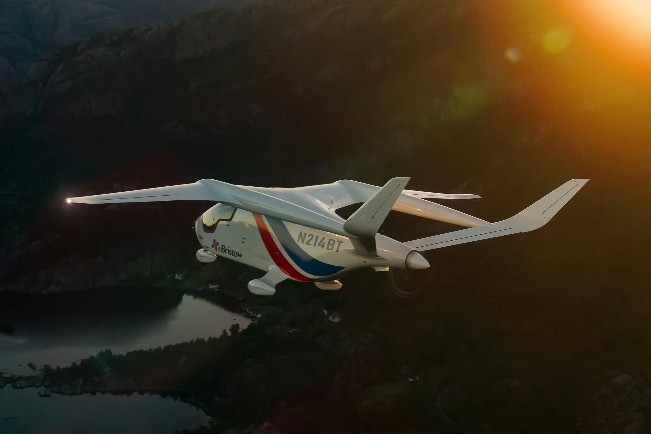 The BETA ALIA electric aircraft operated by Bristow flies over western Norway during the country&rsquo;s first national electric aviation test project.