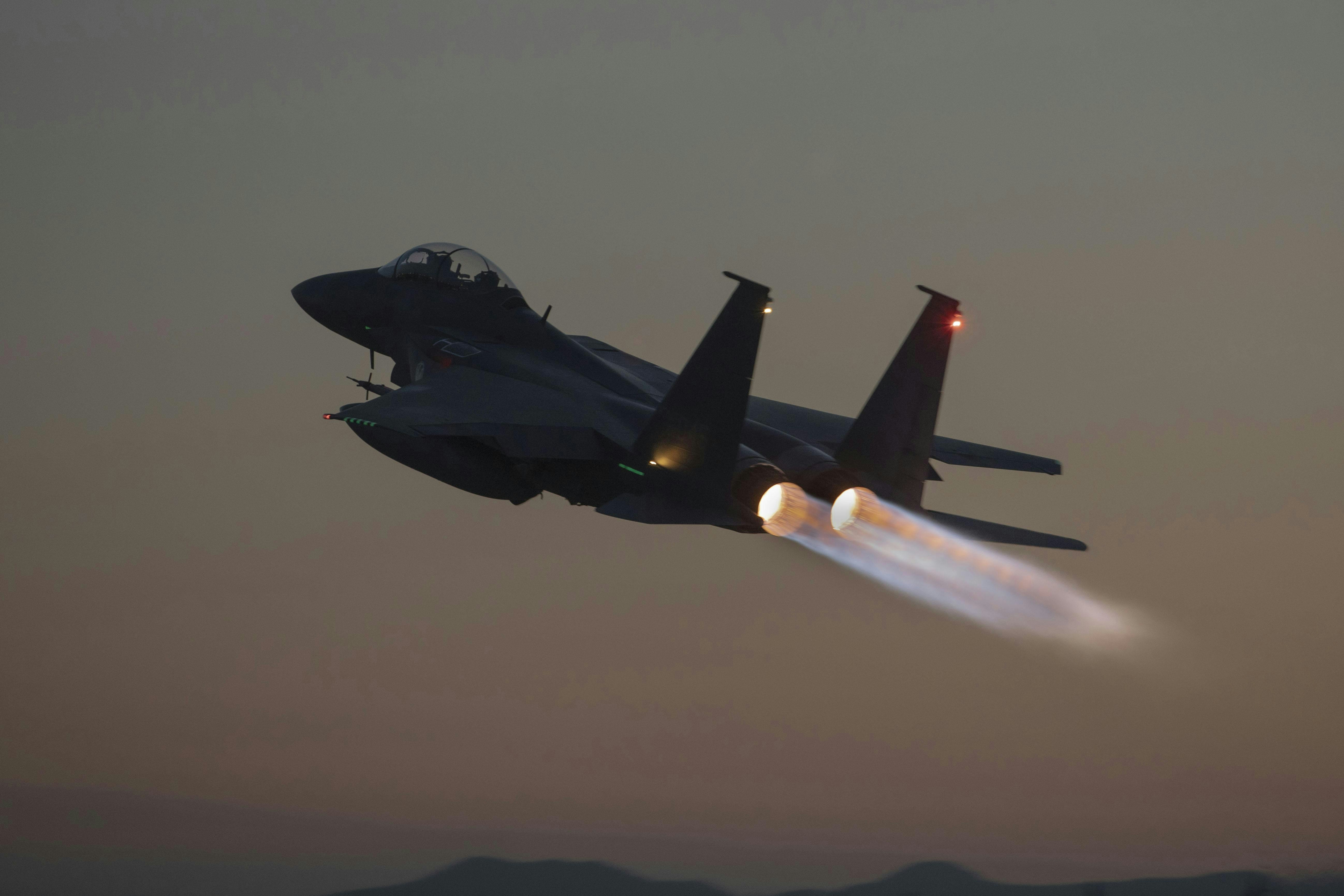 A Republic of Korea Air Force F-15K Slam Eagle aircraft with the 11th Fighter Wing takes off from Gwangju Air Base, South Korea during exercise Freedom Flag 25-1 last April.