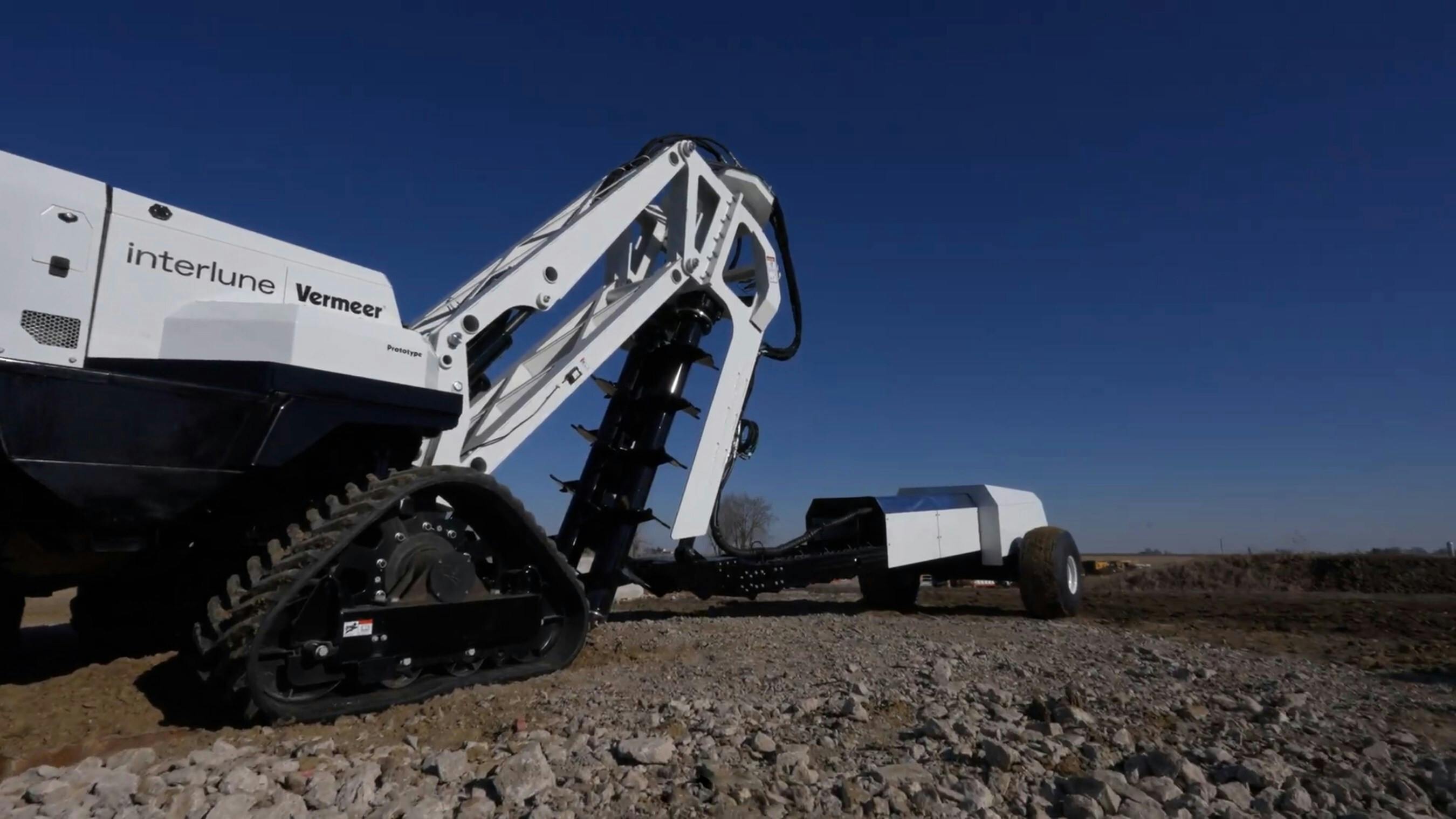 A full-scale prototype of the Interlune excavator, which was developed in partnership with Vermeer. Testing, as shown, was done with auxiliary components. Final Interlune excavator hardware will be integrated with the Interlune Harvester. Interlune photo.