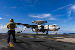 An E-2D Hawkeye aircraft operates from the aircraft carrier USS Gerald R. Ford (CVN 78) last November.