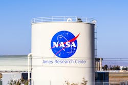 The NASA logo on a liquid storage tank at the Ames Research Center. The NASA logo on a liquid storage tank at the Ames Research Center.