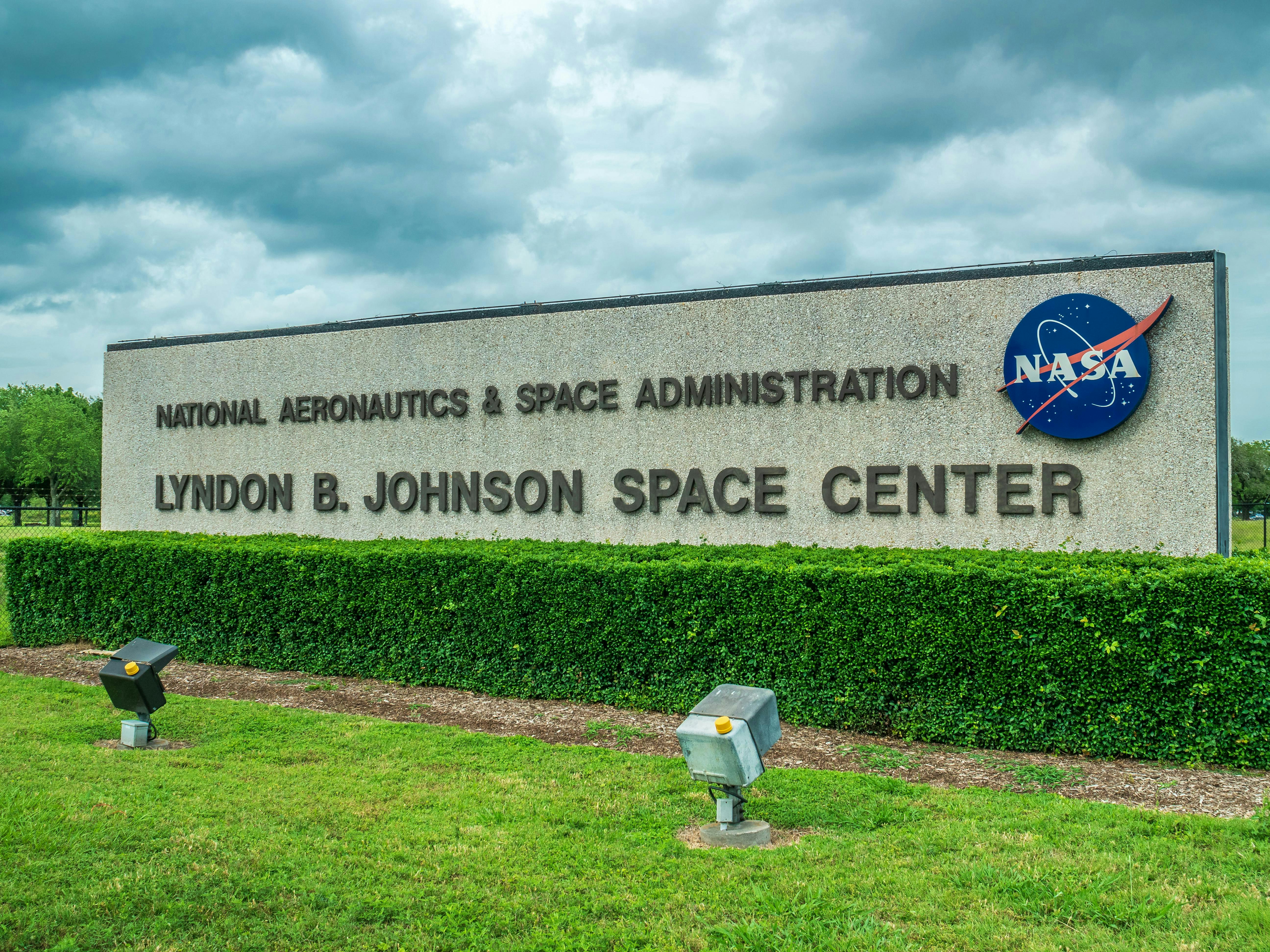 A sign for NASA's Lyndon B. Johnson Space Center