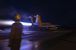 An F/A-18F Super Hornet jet fighter-bomber attached to Navy Strike Fighter Squadron (VFA) 41, launches from the flight deck of Nimitz-class aircraft carrier USS Abraham Lincoln (CVN 72) in support of Operation Epic Fury last Sunday.
