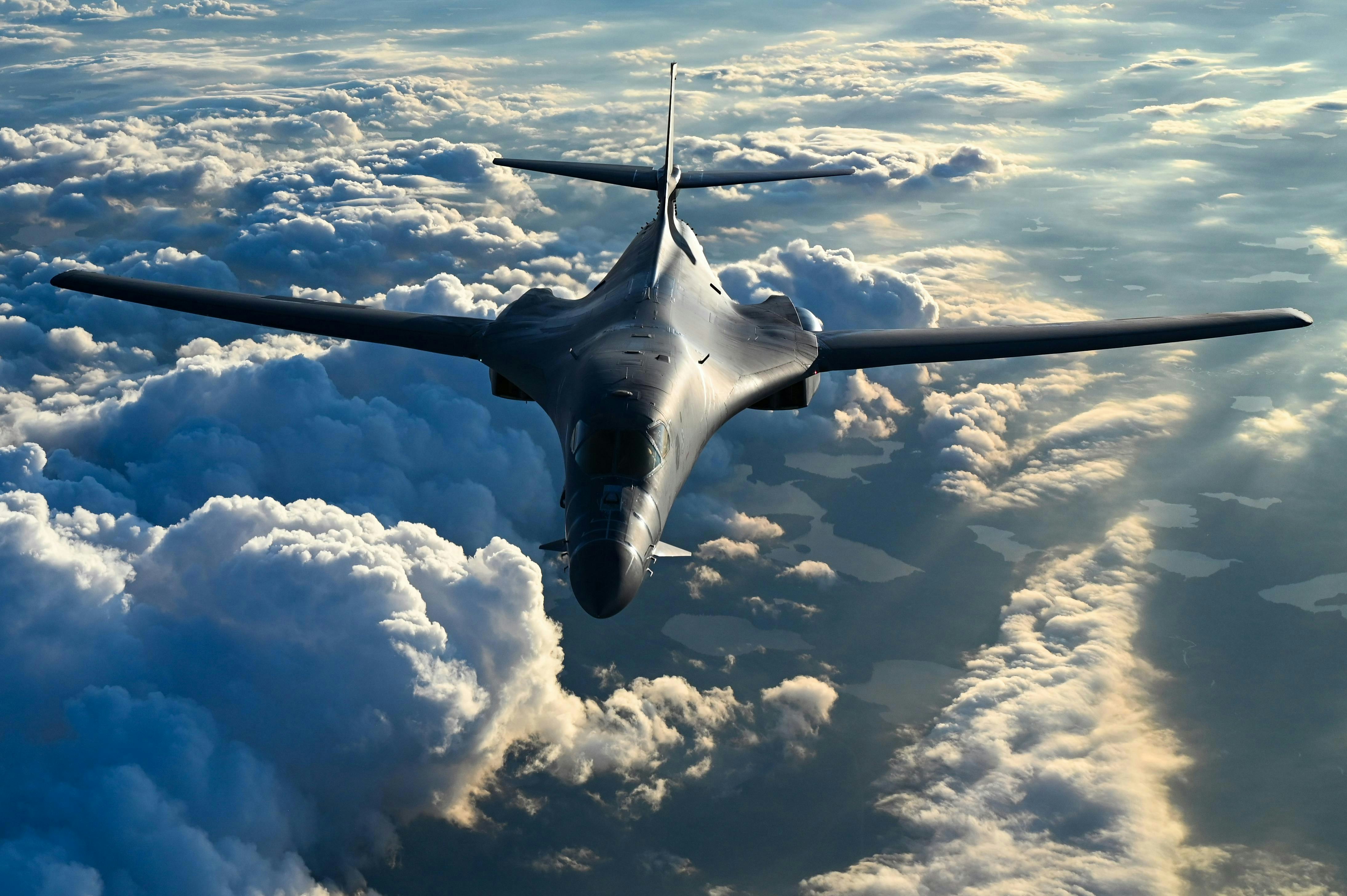 A U.S. Air Force B-1B Lancer strategic jet bomber prepares to refuel from a KC-135R Stratotanker aircraft over the United States last July.