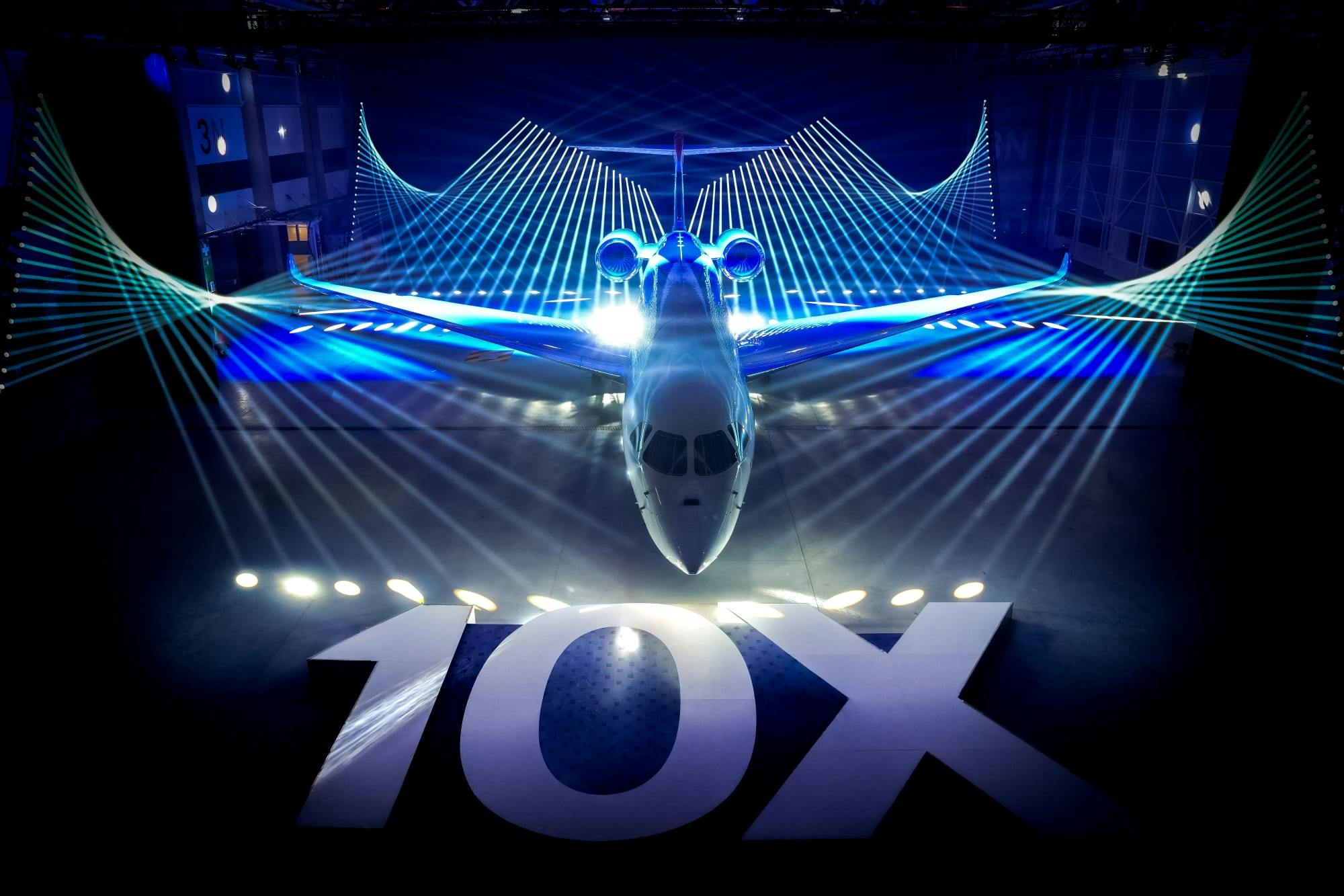 Dassault's Falcon 10X as seen at the unveiling ceremony