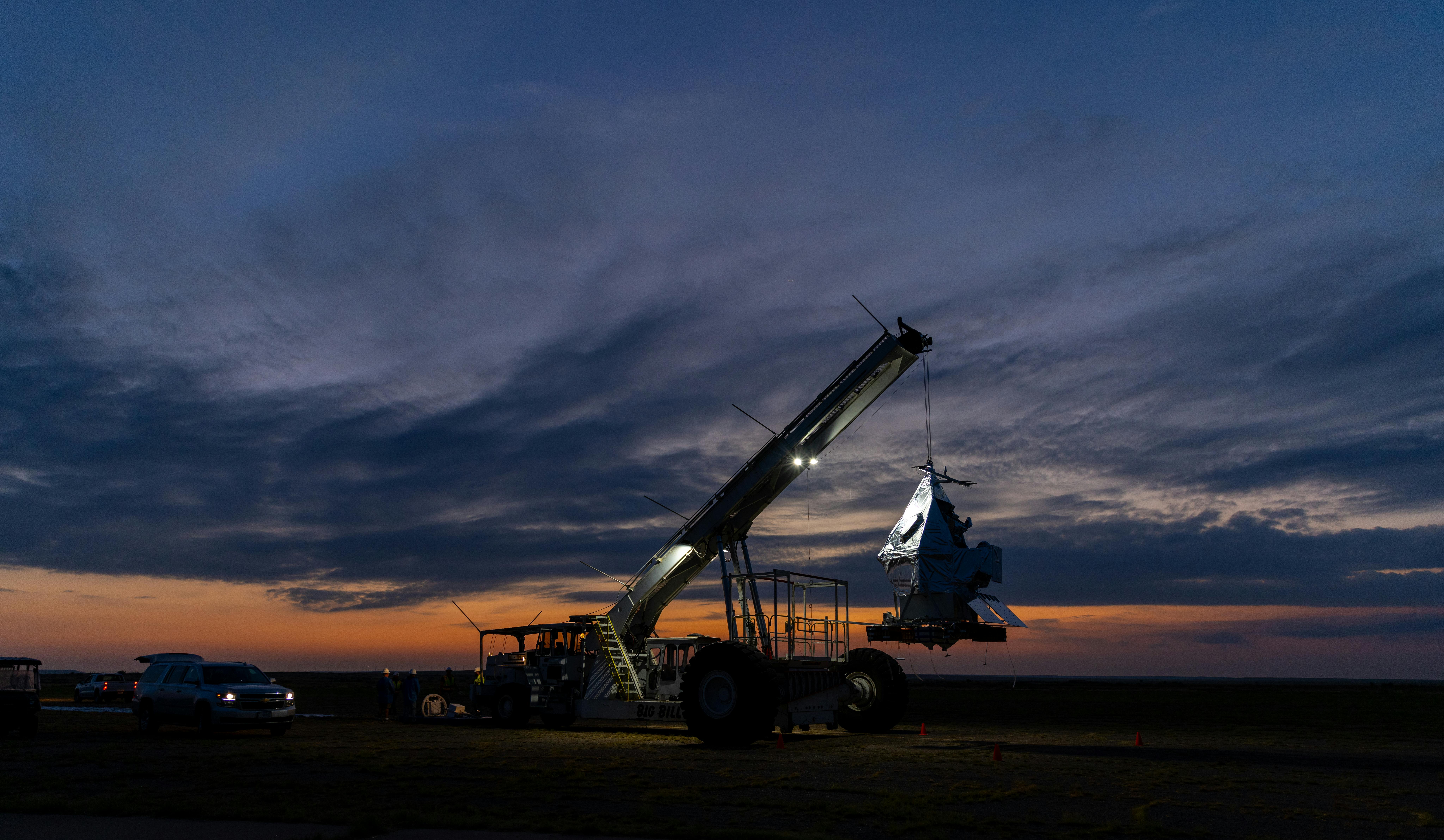 The EXCITE (EXoplanet Climate Infrared TElescope) mission prepares for launch via a scientific balloon in this photograph taken on Aug. 31, 2024, at NASA&rsquo;s Columbia Scientific Balloon Facility in Fort Sumner, New Mexico. Credit: NASA/Sophia Roberts