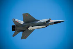 A Russian MiG-31 supersonic interceptor aircraft carries the Russian Kh-47M2 Kinzhal Dagger air-launched hypersonic missile, which can accelerate to hypersonic speed and can perform sharp maneuvers. ID 124874311 | And © Vasil Kuzmichonak | Dreamstime.com. A Russian MiG-31 supersonic interceptor aircraft carries the Russian Kh-47M2 Kinzhal Dagger air-launched hypersonic missile, which can accelerate to hypersonic speed and can perform sharp maneuvers. ID 124874311 | And © Vasil Kuzmichonak | Dreamstime.com.