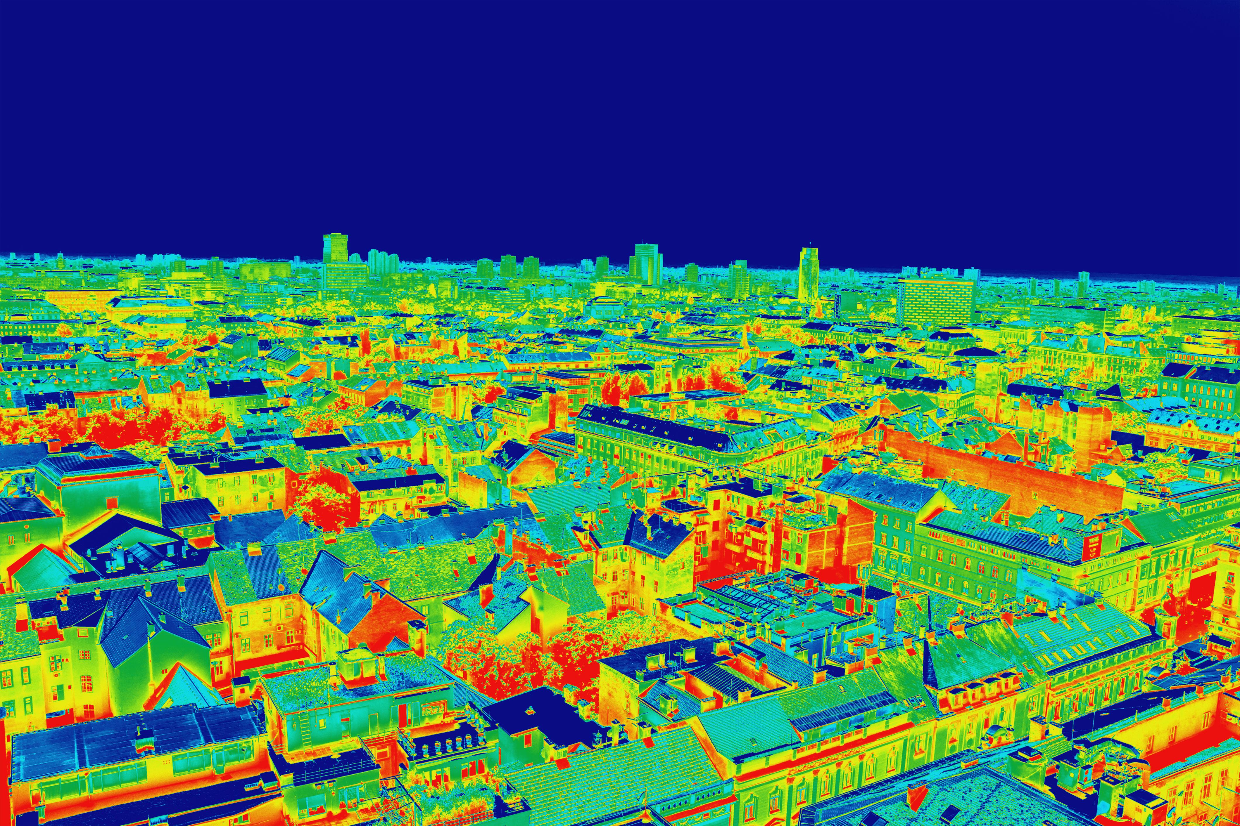 Infrared thermovision image panorama of Zagreb