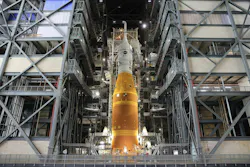 NASA’s Artemis II Space Launch System rocket and Orion spacecraft, secured to the mobile launcher, stands vertical inside the Vehicle Assembly building on 17 March 2026, as preparations continued ahead of the 1 April launch. Credit: NASA/Kim Shifflett. NASA’s Artemis II Space Launch System rocket and Orion spacecraft, secured to the mobile launcher, stands vertical inside the Vehicle Assembly building on 17 March 2026, as preparations continued ahead of the 1 April launch. Credit: NASA/Kim Shifflett.