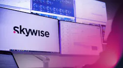 The Skywise logo on dual monitors