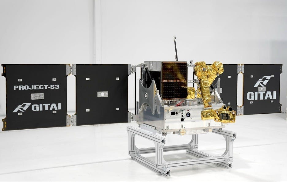 GITAI's in-house developed satellite platform with robotic arm for on-orbit operations. The California-based company was one of several selected by the Space Force as part of its space-based interceptor program. GITAI photo.