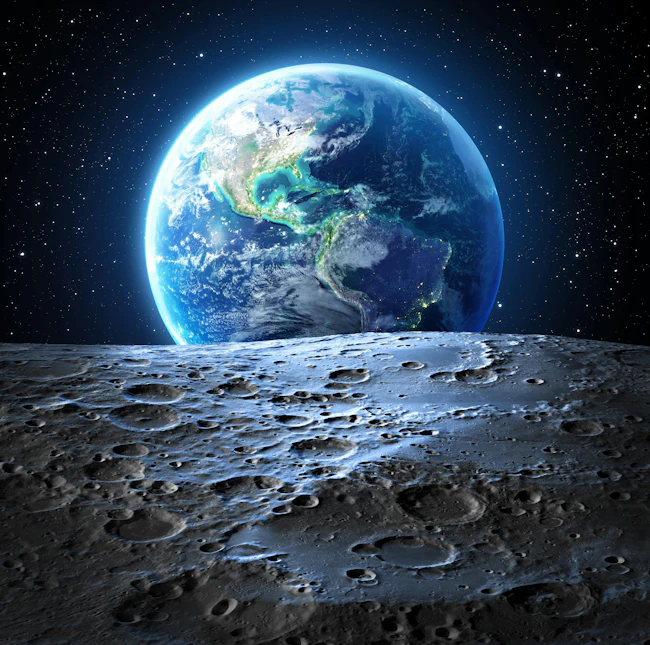 Earth as seen from the surface of the moon.