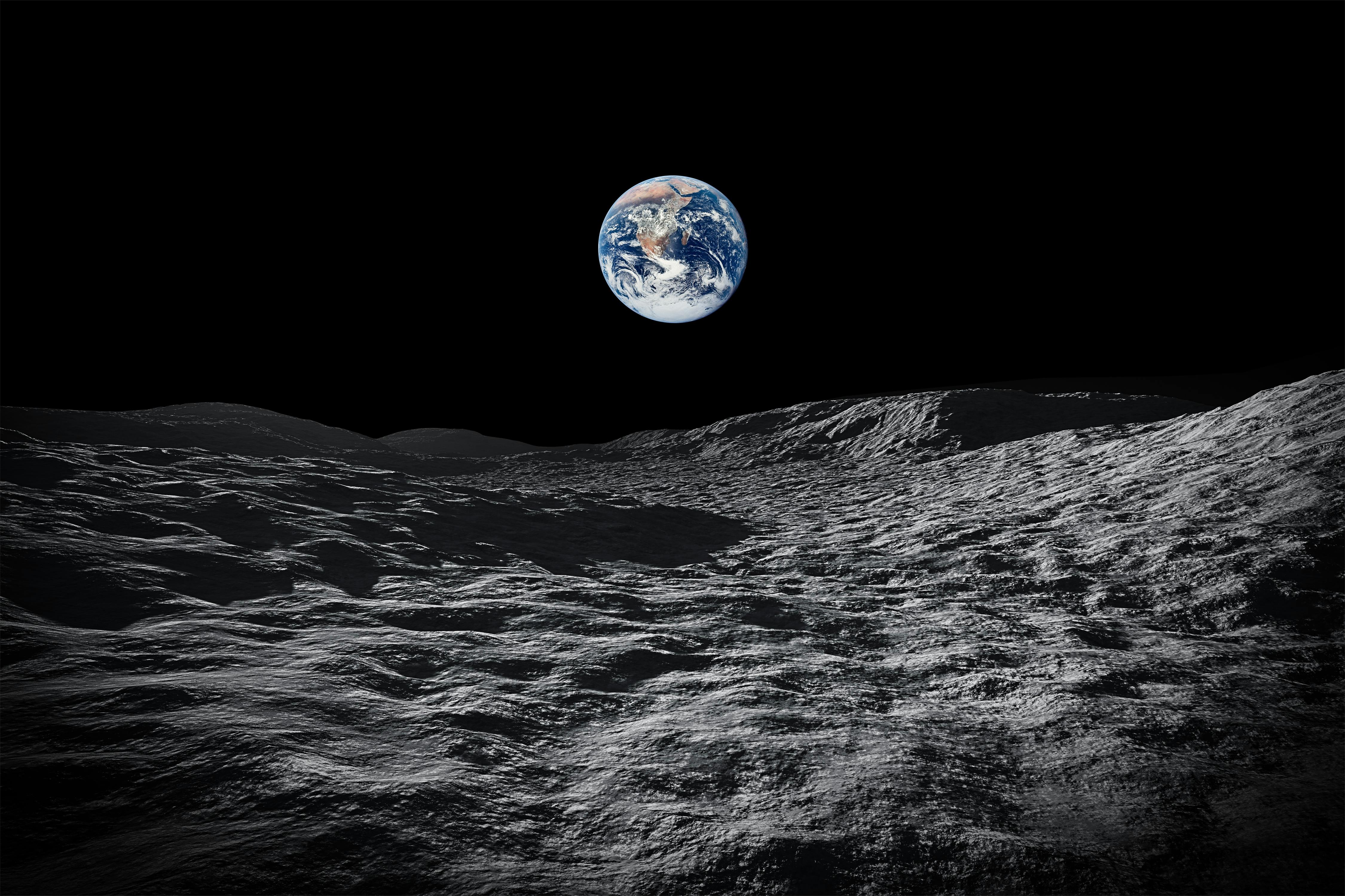Earth as seen from the surface of the moon.