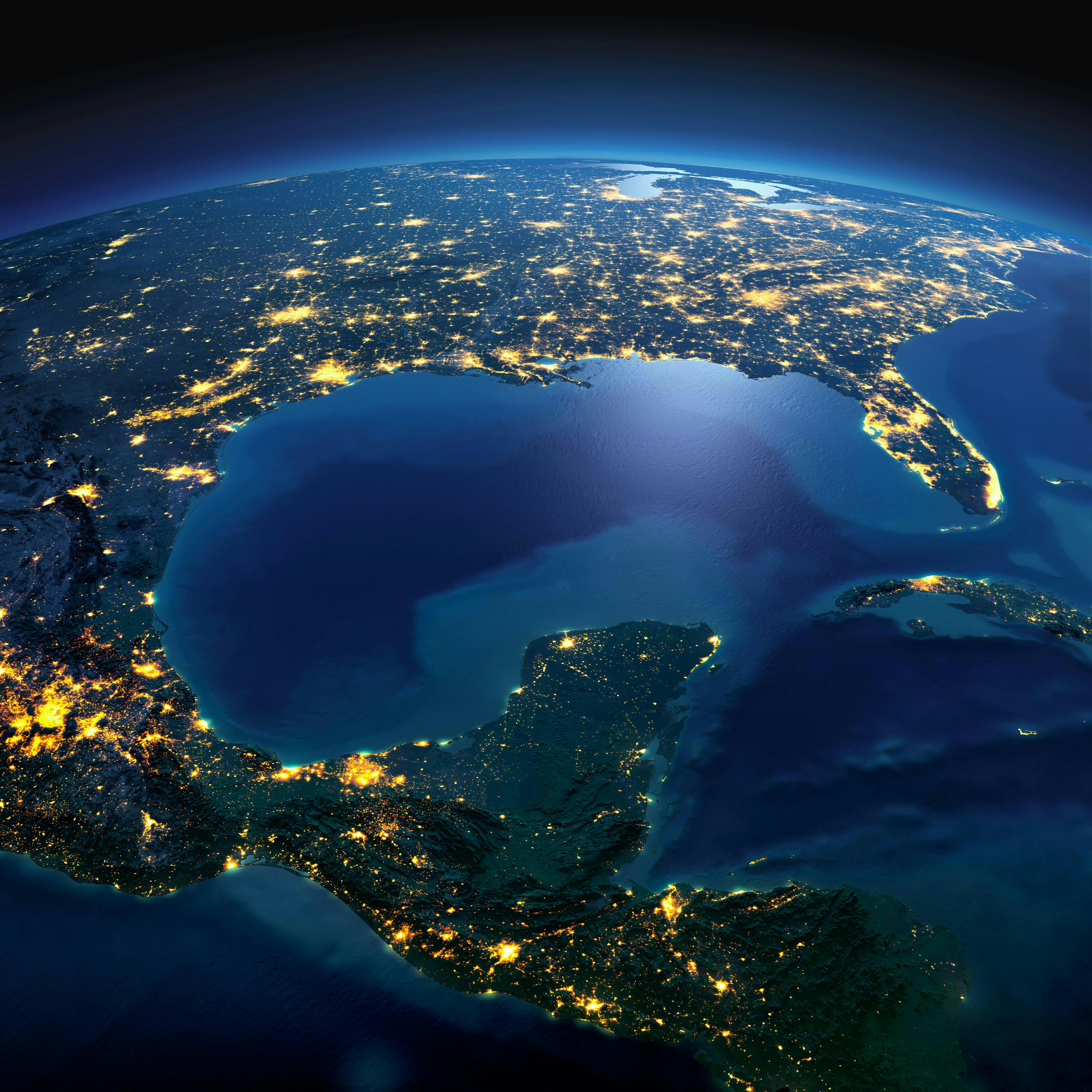 The Gulf of Mexico as seen from space at night