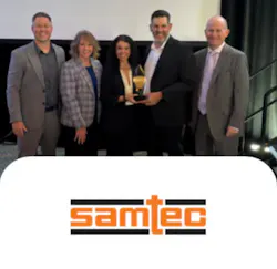 Rick Skees And Brett Lyvers Of Samtec Present Mouser's Kristin Schuetter, Krystal Jackson, And Jeff Newell With The 2025 Global High Service Distributor Of The Year Award Rick Skees And Brett Lyvers Of Samtec Present Mouser's Kristin Schuetter, Krystal Jackson, And Jeff Newell With The 2025 Global High Service Distributor Of The Year Award