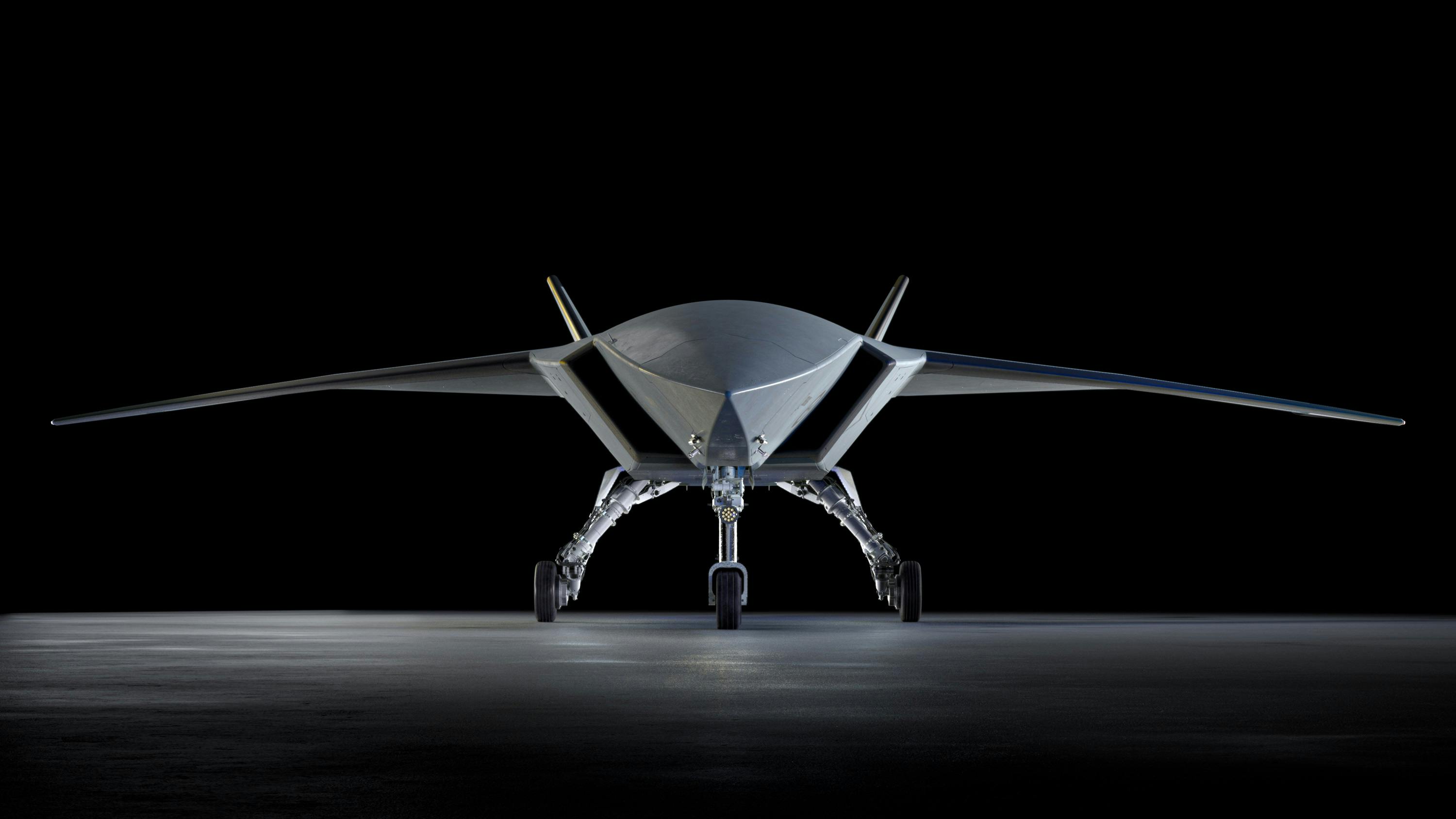 The MQ-25 Ghost Bat as seen from the front