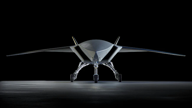 The MQ-25 Ghost Bat as seen from the front
