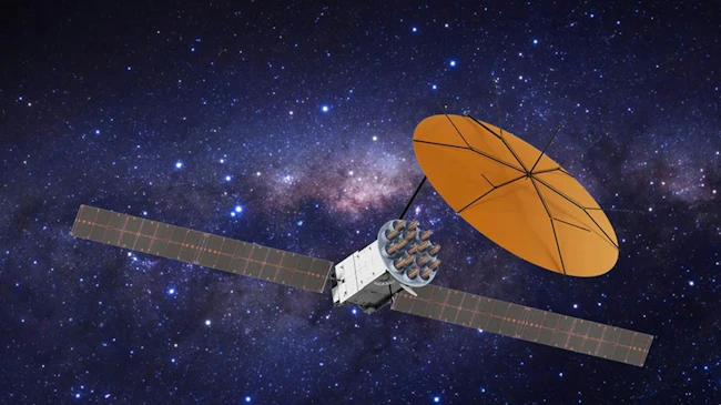 On-orbit render of Boeing's MUOS SLE satellite design. Boeing image.