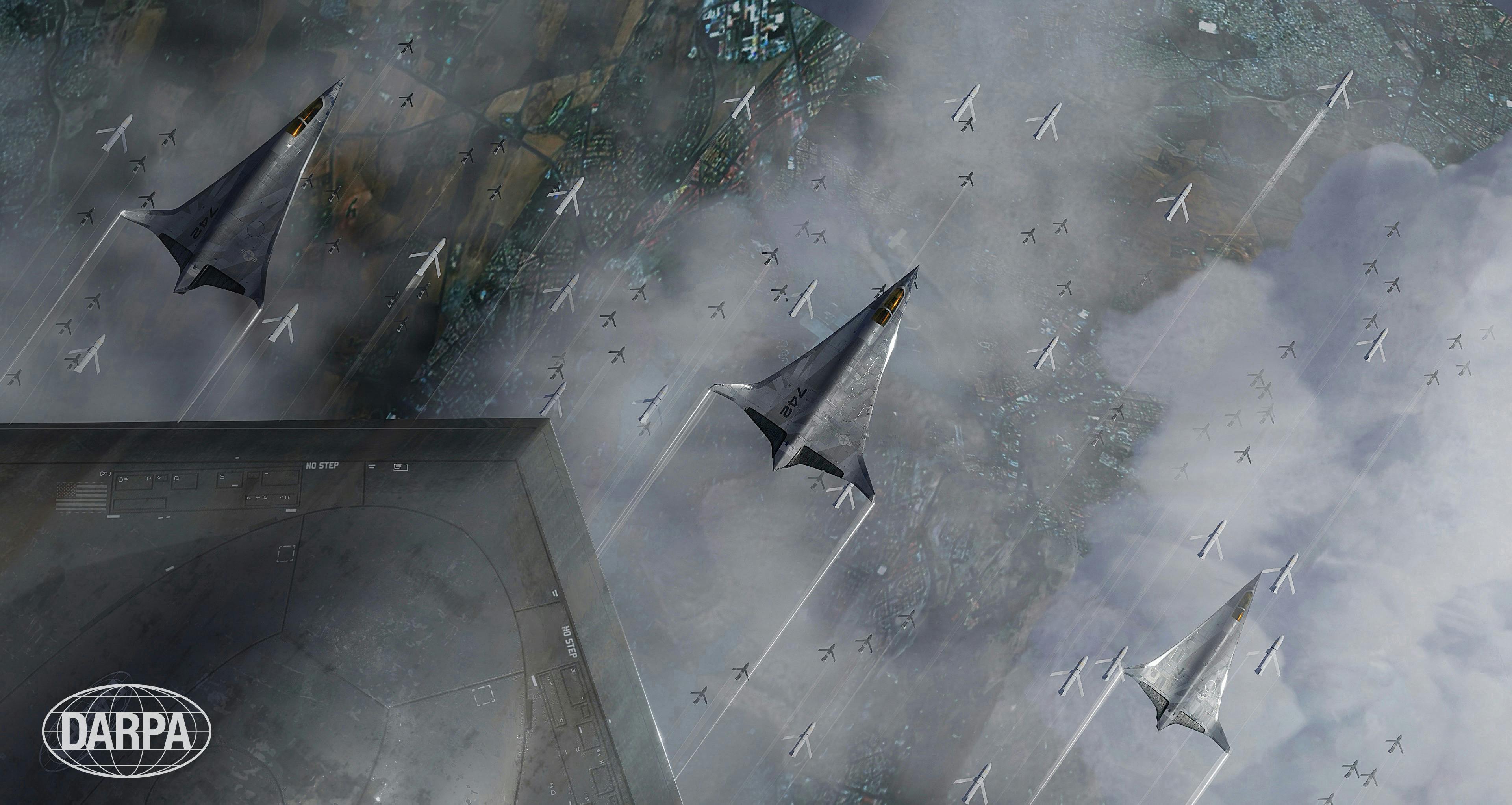 DARPA's Artificial Intelligence Reinforcements (AIR) concept is developing dominant tactical autonomy for multi-ship, beyond visual range (BVR) air combat missions; the technology advances the capability for crewed and uncrewed combat aerial vehicles to work together. AIR is developing advanced modeling and simulation approaches and dominant AI agents for live BVR missions. DARPA image.