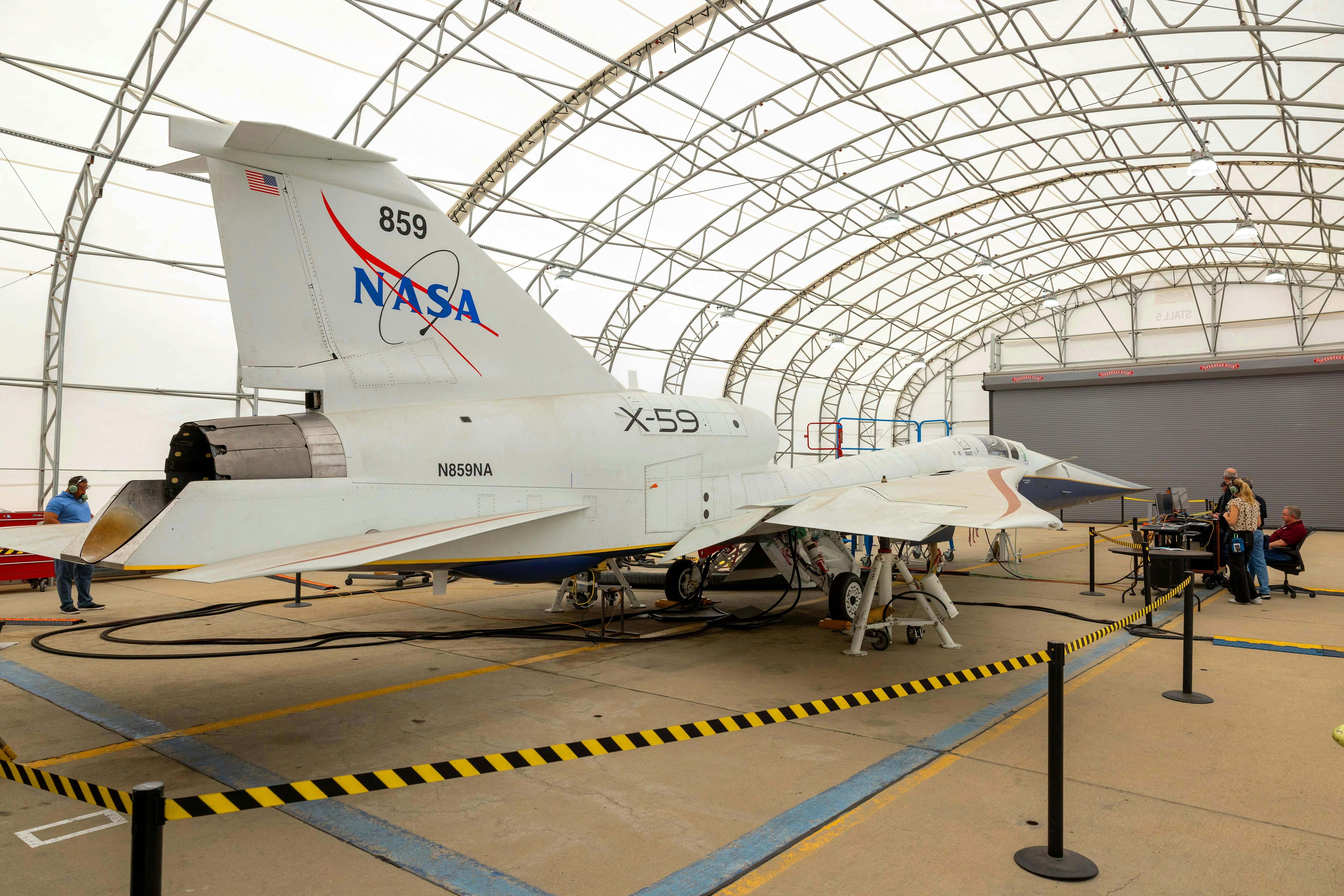 NASA&rsquo;s X-59 quiet supersonic research aircraft is seen during its &ldquo;aluminum bird&rdquo; systems testing at Lockheed Martin&rsquo;s Skunk Works facility in Palmdale, California. The test verified how the aircraft&rsquo;s hardware and software work together, responding to pilot inputs and handling injected system failures. Lockheed Martin/Garry Tice photo.