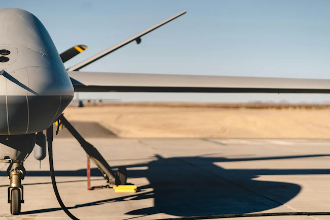The General Atomics MQ-9B Reaper UAV is staged at the U.S. Army Yuma Proving Grounds, U.S. Army Test and Evaluation Command, Yuma, Ariz. U.S. Marine Corps photo by Lance Cpl. Colton Brownlee.