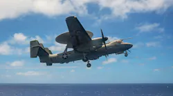 U.S. Navy E-2D Advanced Hawkeye, assigned to Airborne Command and Control Squadron (VAW) 115, takes off from the flight deck of the Nimitz-class aircraft carrier USS Theodore Roosevelt. U.S. Navy photo by Mass Communication Specialist Seaman Tyler Harstad.