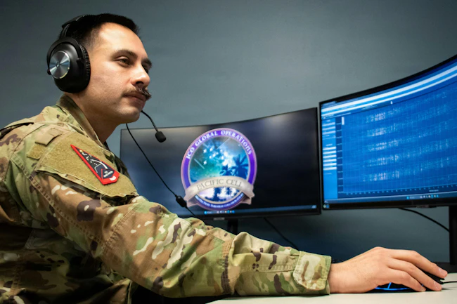 U.S. Space Force Master Sgt. Miguel Romo, U.S. Space Forces &ndash; Korea operations directorate superintendent, monitors satellite data in the Joint Commercial Operations Center during exercise Freedom Shield 26 at Osan Air Base, Republic of Korea. During the exercise, the Joint Commercial Operations Center incorporated commercially available sensor data to improve Space Domain Awareness and support combined operations. U.S. Space Force photo by 1st Lt. Jimmy Nguyen.
