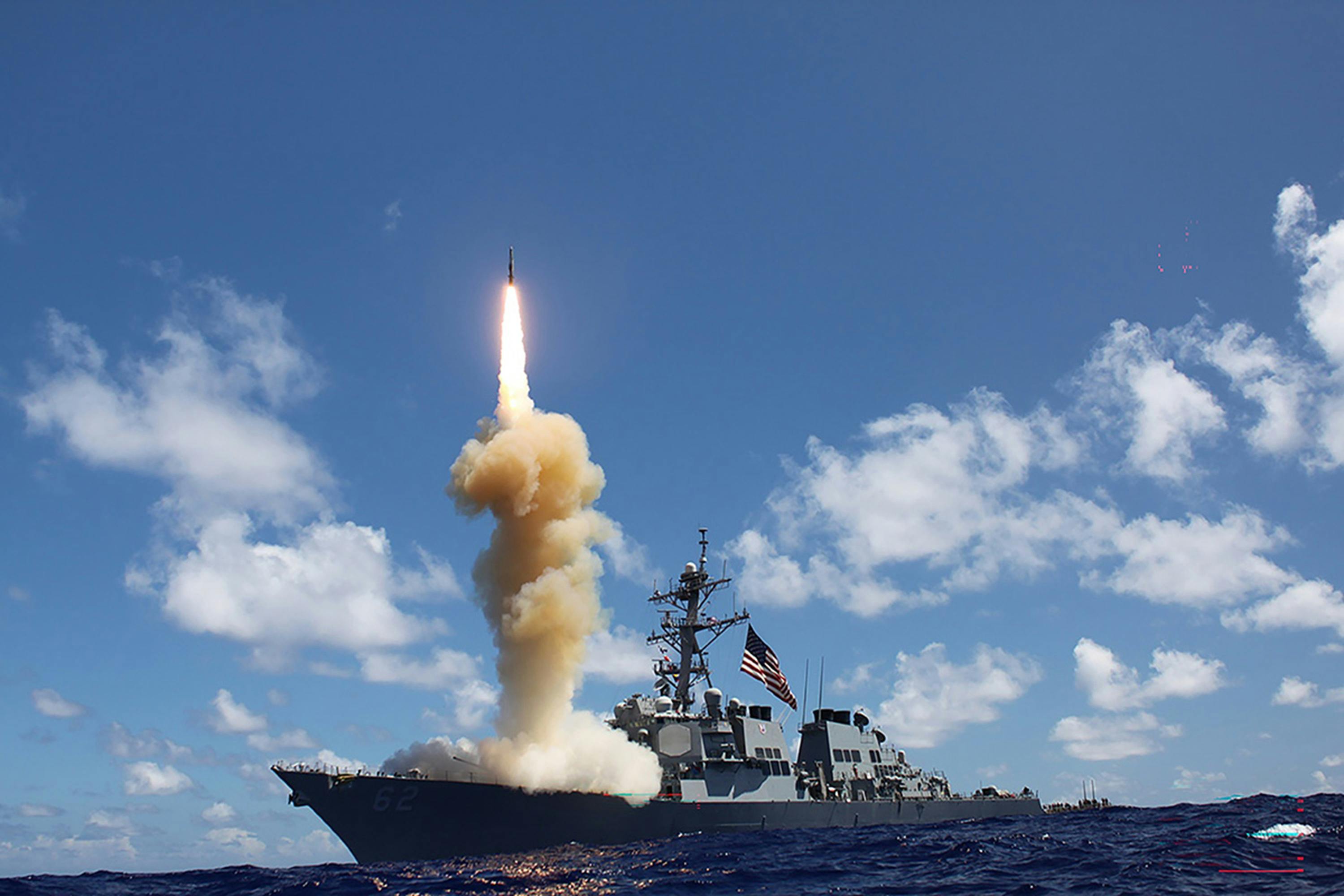 A Standard Missile-3 (SM-3) launches during a maritime test exercise. U.S. Navy photo.
