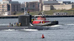 USS Virginia (SSN 774), the first in the newest class of fast-attack submarines, makes its way up the Thames River and past Fort Trumbull in 2023 following a change of homeports from Portsmouth Naval Shipyard in Kittery, Maine, to Naval Submarine Base New London in Groton, Conn. U.S. Navy Photo by John Narewski.