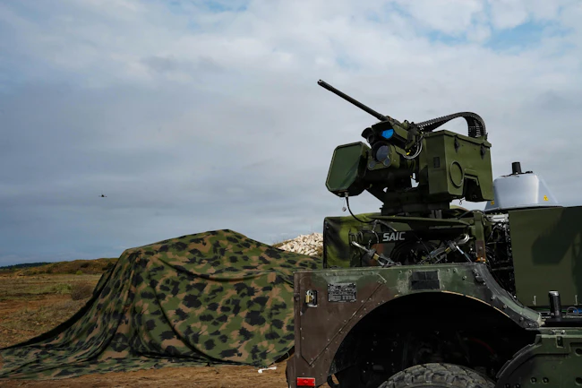 The Reconfigurable Air Defense (RAD) system is tracking a drone to test its readiness for a munition test later in the week near Baltadvaris, Lithuania. The RAD 6 is one of the newest weapon systems to be used by mobile fire teams to help protect against one-way drones. U.S. Army photo by Sgt. 1st Class Jacob Kohrs.