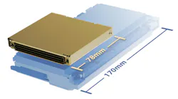 Size comparison of a VITA 90 VNX+ module and 3U VPX card, illustrating the VNX+ compact form factor.