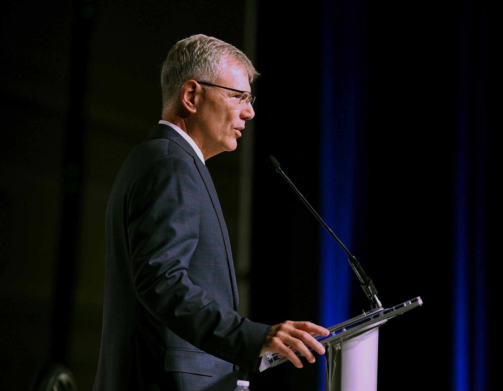 Secretary of the Air Force Troy Meink delivers a keynote address during the 2026 Air, Space and Cyber Conference at the National Harbor, Md., 14 Sept 2026. U.S. Air Force photo by Andy Morataya.