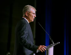 Secretary of the Air Force Troy Meink delivers a keynote address during the 2026 Air, Space and Cyber Conference at the National Harbor, Md., 14 Sept 2026. U.S. Air Force photo by Andy Morataya.